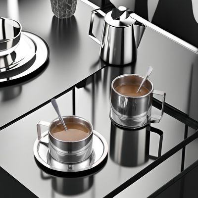 304 Stainless Steel Ceramic Coffee Cup Set with Durable Reusable Spoon Tray and Milk Mug