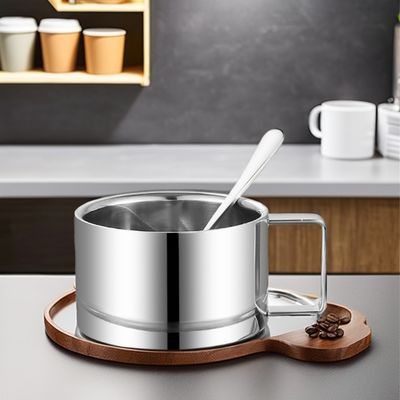 Coffee Equipment Elegant 304 Stainless Steel and Ceramic Mug Set with Spoon Tray