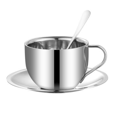 Coffee Equipment Elegant 304 Stainless Steel and Ceramic Mug Set with Spoon Tray