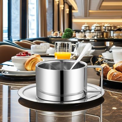 Stainless Steel Coffee Cup Set with Spoon Tray Modern and Fashionable Design
