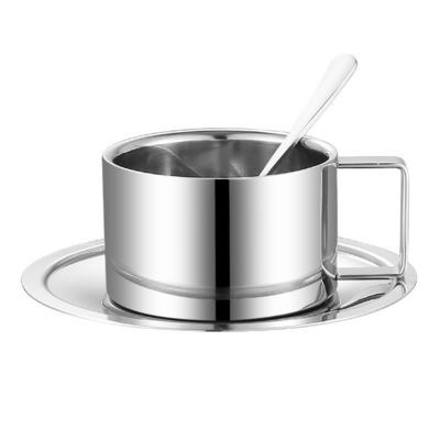 Custom Logo Acceptable Ceramic 304 Stainless Steel Coffee Mug Set with Tray and Spoon