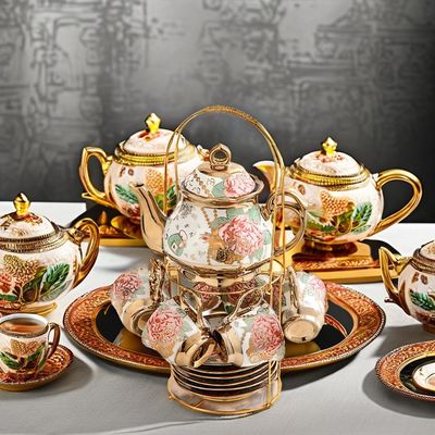 Elegant Gold Trim Ceramic Coffee Set with Modern Classic Chinese Style and Ceramic