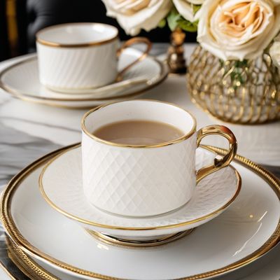 200ml Modern Nordic White Ceramic Cup and Saucer Set Luxury Bamboo Porcelain