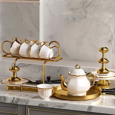 Vintage Porcelain Teapot and Saucer Set in Elegant Europe Design for Home