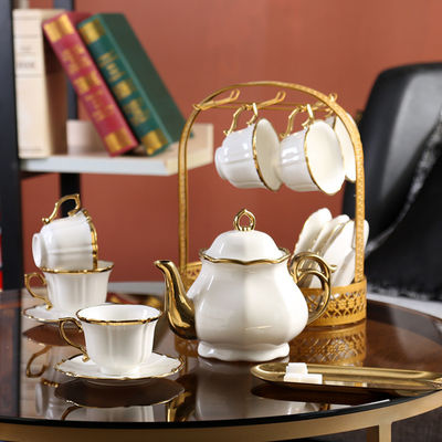 Vintage Porcelain Teapot and Saucer Set in Elegant Europe Design for Home