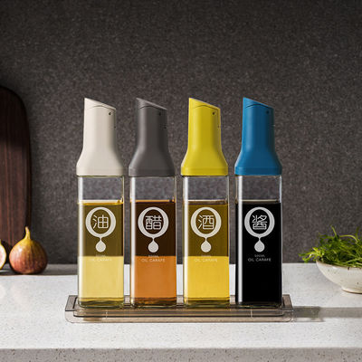 Modern Design Glass Oil Jug with Seasoning Jar Leak-Proof Soy Sauce and Vinegar Dispenser