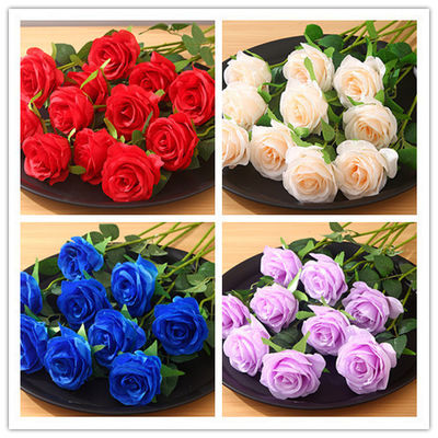 30cm Custom Red White Artificial Single Velvet Roses for Real Touch Events Decoration