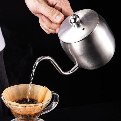 Long Mouth 304 Stainless Steel Coffee Pot with 500ml Capacity and Wooden Handle