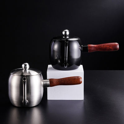 Long Mouth 304 Stainless Steel Coffee Pot with 500ml Capacity and Wooden Handle
