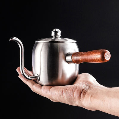 Long Mouth 304 Stainless Steel Coffee Pot with 500ml Capacity and Wooden Handle