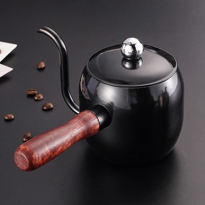 Long Mouth 304 Stainless Steel Coffee Pot with 500ml Capacity and Wooden Handle