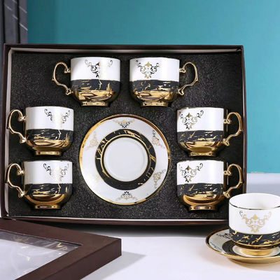 6-Piece Ceramic Tableware Set for Coffee Tea and Cappuccino in Luxury Bamboo Gift Box
