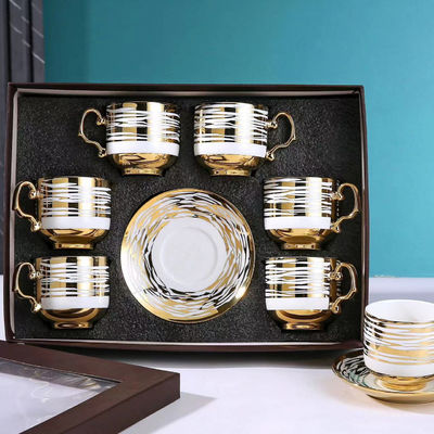 6-Piece Ceramic Tableware Set for Coffee Tea and Cappuccino in Luxury Bamboo Gift Box