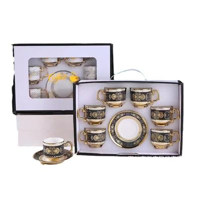 6-Piece Ceramic Tableware Set for Coffee Tea and Cappuccino in Luxury Bamboo Gift Box