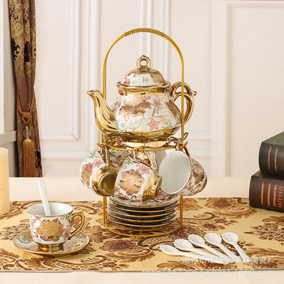 Luxury European-Style Ceramic Tea Set with 6 Cups and Saucer Porcelain Teapot Gift Box