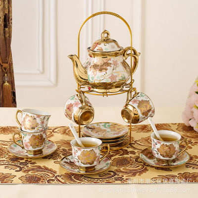 Luxury European-Style Ceramic Tea Set with 6 Cups and Saucer Porcelain Teapot Gift Box