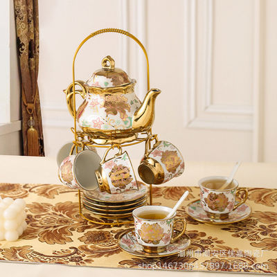 Luxury European-Style Ceramic Tea Set with 6 Cups and Saucer Porcelain Teapot Gift Box