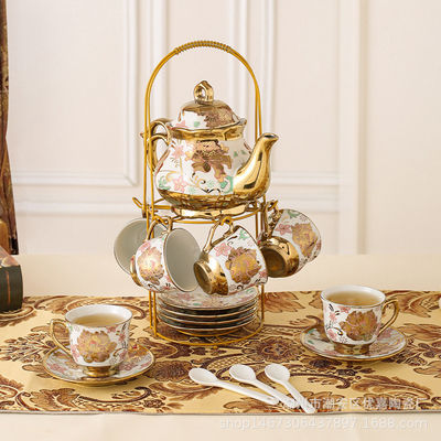 Luxury European-Style Ceramic Tea Set with 6 Cups and Saucer Porcelain Teapot Gift Box
