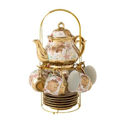 Luxury European-Style Ceramic Tea Set with 6 Cups and Saucer Porcelain Teapot Gift Box