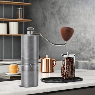 Modern Stainless Steel C2 Espresso Grinder with Wooden Handle Customized Logo Accepted