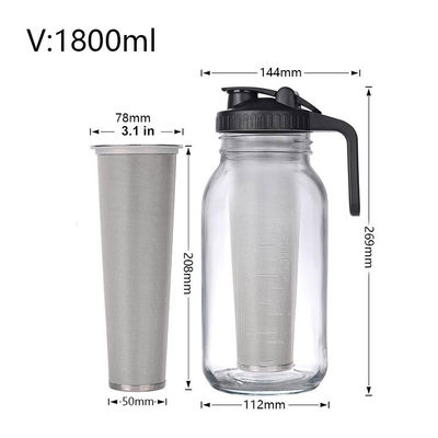 PP Plastic 64oz Ceramic Cold Brew Coffee Maker with Stainless Steel Filter and Spout Lid