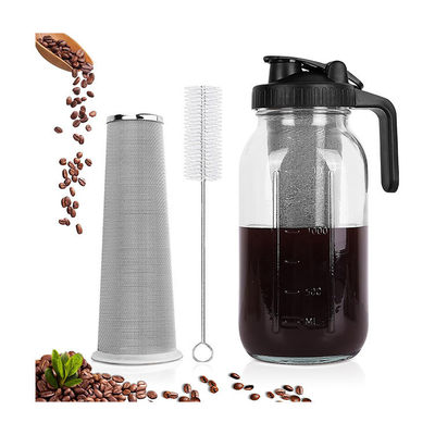 PP Plastic 64oz Ceramic Cold Brew Coffee Maker with Stainless Steel Filter and Spout Lid