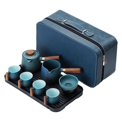 Customized Color Ceramic Kung Fu Tea Set with Wooden Handle and Removable Side Handle