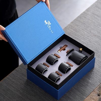Customized Color Ceramic Kung Fu Tea Set with Wooden Handle and Removable Side Handle