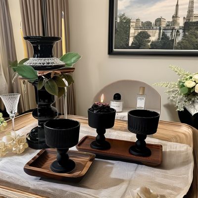 1 Color Print Method Black Glass Dessert Cup and Stand for Luxury Candle Containers