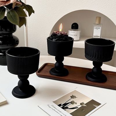 1 Color Print Method Black Glass Dessert Cup and Stand for Luxury Candle Containers