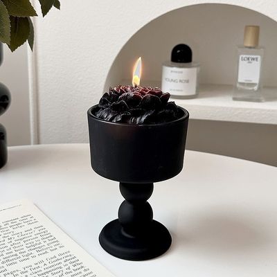1 Color Print Method Black Glass Dessert Cup and Stand for Luxury Candle Containers