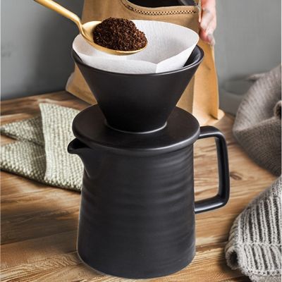 Modern Matte Black Ceramic Coffee Maker Set for Pour Over in Living Room Design Style