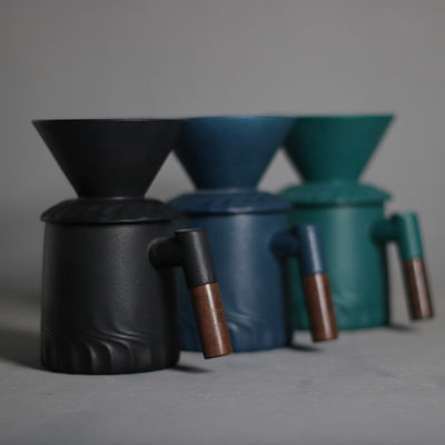 Modern Matte Black Ceramic Coffee Maker Set for Pour Over in Living Room Design Style