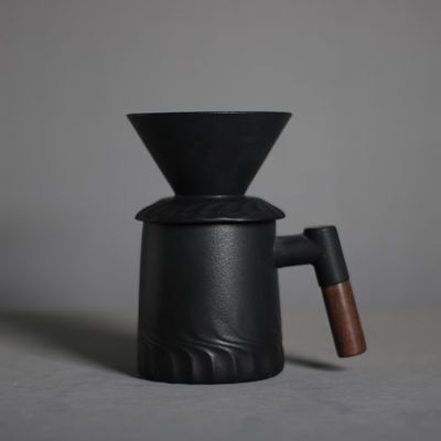 500ml Capacity Modern Vintage Matte Black Handcrafted Ceramic Coffee Dripper Set Manual Pour over Coffee Maker