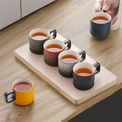 Stocked Nordic Compact Ceramic Coffee Mug 50ml with Country Design and Wooden Handle