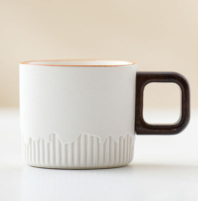 Stacked Coffee Cup with Wooden Handle and Spoon Set Rustic Nordic Style 50ml Ceramic Mug