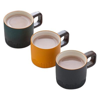 Stacked Coffee Cup with Wooden Handle and Spoon Set Rustic Nordic Style 50ml Ceramic Mug