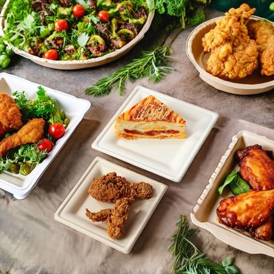 Natural Color Disposable Sugarcane Bagasse Paper Plates for Food With All Accessories