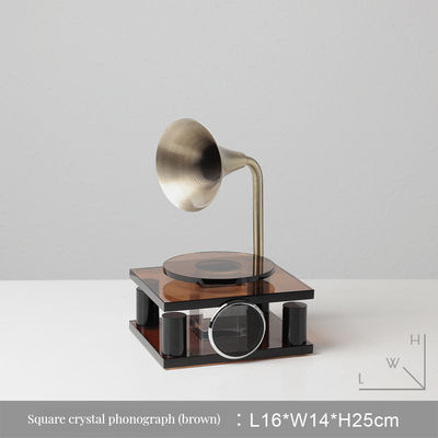 Abstract Pattern and Engraved Design Crystal Record Player for Luxurious Home Decor