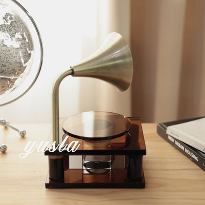 Art Deco Desktop Ornament Elegant Ash Crystal Retro Record Player with Abstract Engraved Design