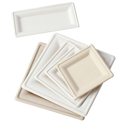 1 Piece Disposable Dinner Plates 14 Inch Unbleached Bagasse Square and Rectangular