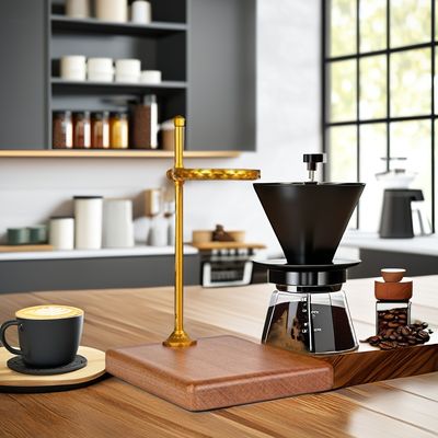Drinkware Type Coffee Tea Sets Solid Wood Pour over Coffee Stand with Copper Dripper