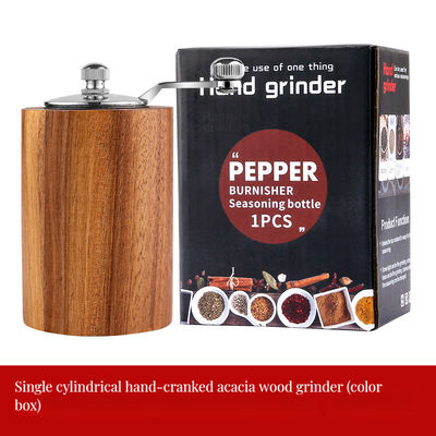 Wooden Refillable Bottle Hand-Cranked Salt Pepper Mill for Flax Seed and Customized Size