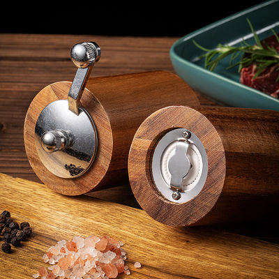 Wooden Refillable Bottle Hand-Cranked Salt Pepper Mill for Flax Seed and Customized Size