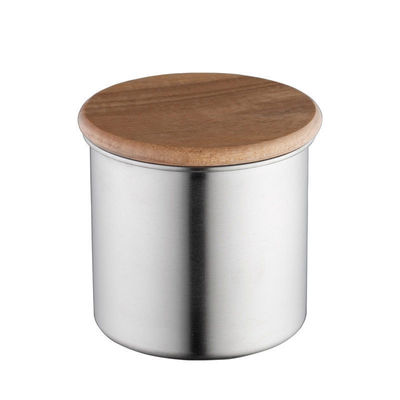 11/12/13/14cm Sizes Modern Design Stainless Steel Vacuum Storage Canister Wooden Lid for Coffee Beans Tea Cereal