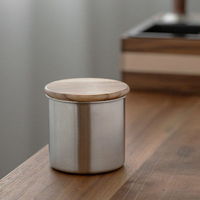 11/12/13/14cm Sizes Modern Design Stainless Steel Vacuum Storage Canister Wooden Lid for Coffee Beans Tea Cereal