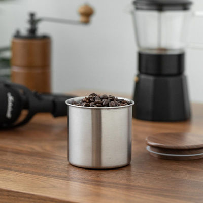 11/12/13/14cm Sizes Modern Design Stainless Steel Vacuum Storage Canister Wooden Lid for Coffee Beans Tea Cereal
