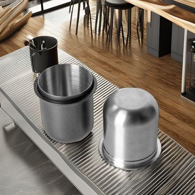 Modern Carved Stainless Steel Coffee Dosing Cup for Hands-Free Powder Dispensing