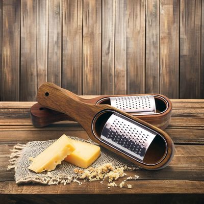 Super Markets Acacia Wood Cheese Shredder with Non-Slip Bottom and Stainless Steel Grater
