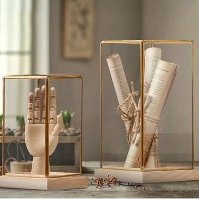 Brass Margin Wooden Base Glass Display Box Customized Color and Size for Home Decor